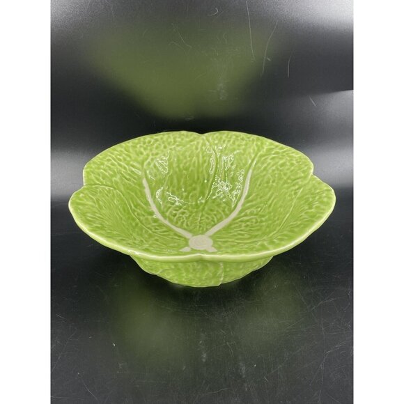 Vintage Olfaire Majolica Porcelain Large Green Cabbage bowl Made in Portugal